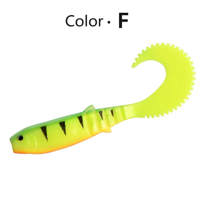 Soft silicone fishing lure, color F: bright neon yellow-green body with fork tail
