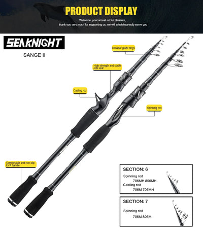 SeaKnight SANGE II Telescopic Travel Rod – Carbon | Fast Action | 7–30g | 2.1m & 2.4m | Spinning & Casting