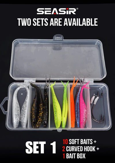 SEASIR 7cm Soft Bait Lure Set – Thread Body | Separate Vibrating Tail | Reflective Sequins | Double Groove Rig | 8 Colours