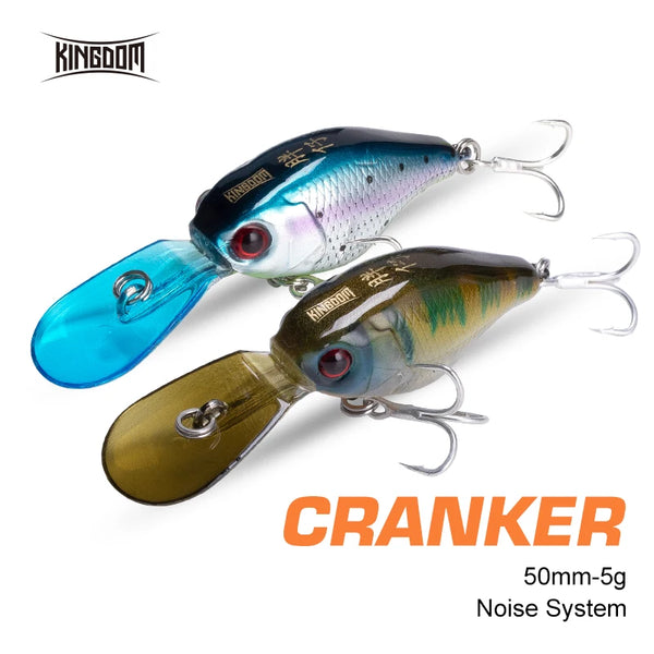 Small minnow crankbaits, blue and dark green with red eyes and treble hooks