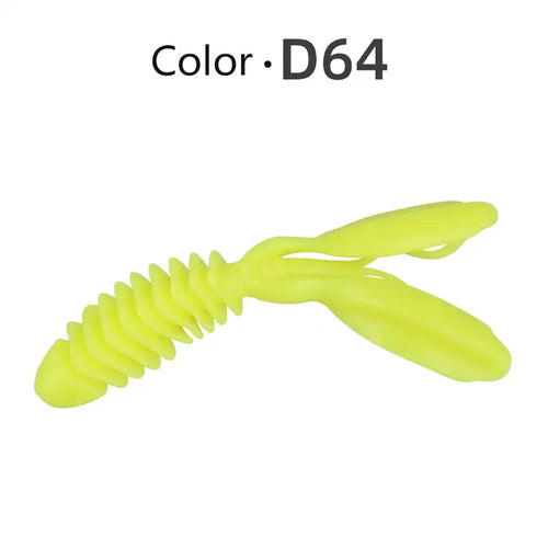 Neon yellow-green silicone worm lure with ridged body and forked tail