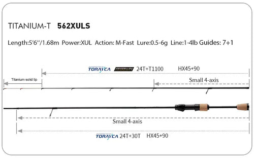 Lure fishing rod Titanium-T 562XULS with black shaft, small 4-axis design, cork handle