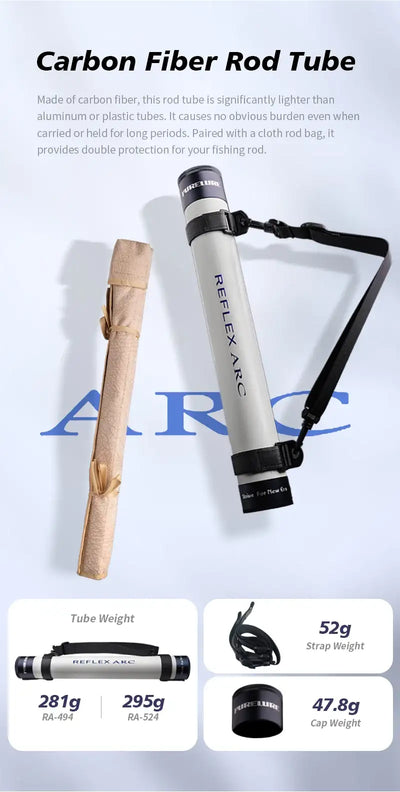 Fishing rod carbon fiber tube case and wrapped rod, with carrying straps
