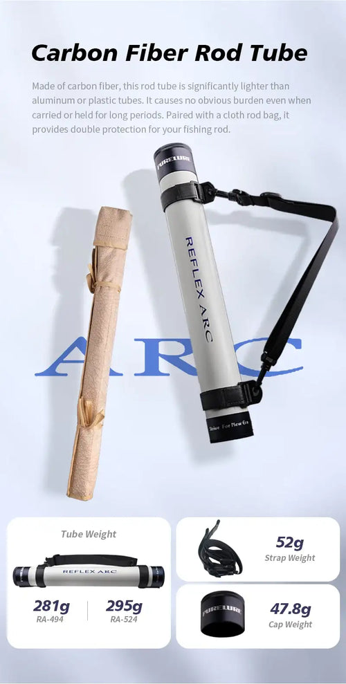 Fishing rod carbon fiber tube case and wrapped rod, with carrying straps