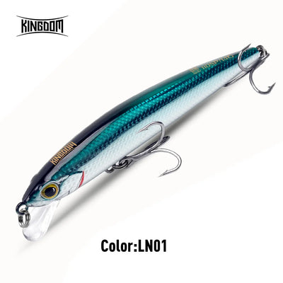 Minnow lure in teal-blue and silver fish pattern with treble hooks, Color: LN01