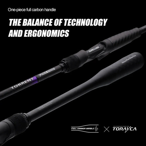 Black full-carbon spinning rod handle with textured grip and TORRENT branding
