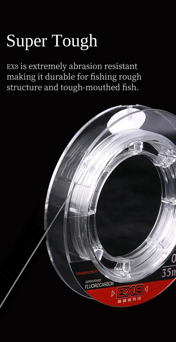 EX8 fluorocarbon fishing line spool with clear line, 35m