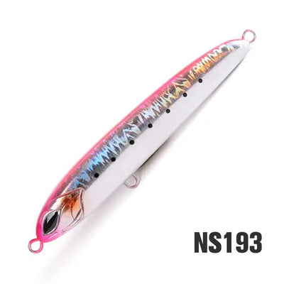 NOEBY pencil fishing lure NS193 silver-white body with pink top and treble hooks