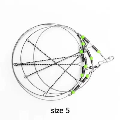 Steel wire fishing leader rig, size 5, with luminous green beads and snap clips