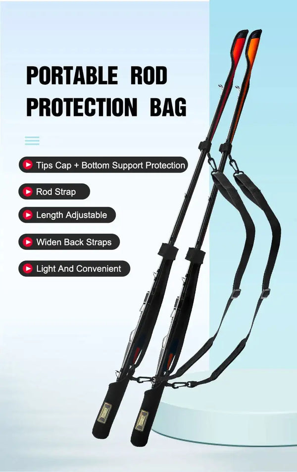 Portable rod protection bag with adjustable length straps and tip cap support