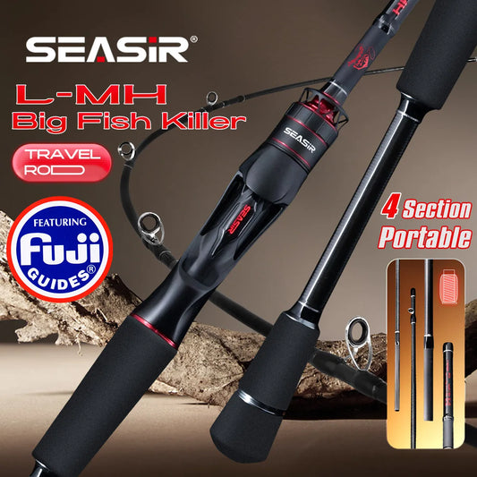 4-piece travel fishing rod, black carbon blank with FUJI guide rings