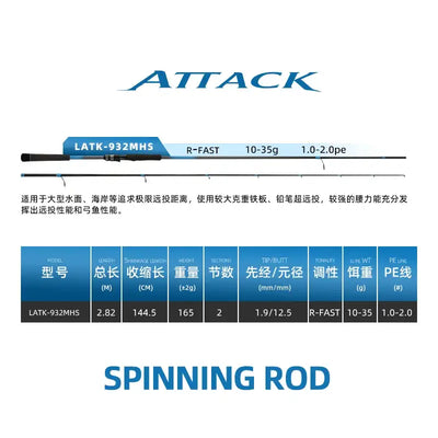 Spinning rod model LATK-932MHS, R-FAST action, blue/black two-section graphic