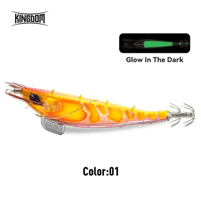 Sinking shrimp jig lure, color 01: orange-gold translucent body with luminous green stripe