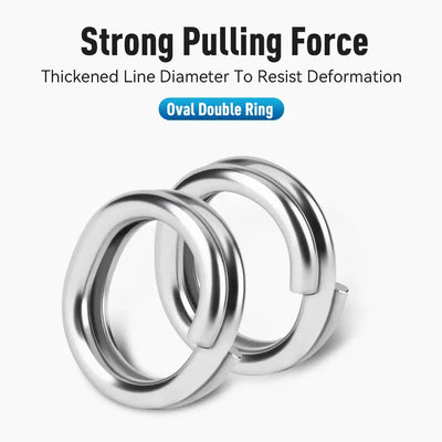 Silver oval double split rings, shiny 304 stainless steel set