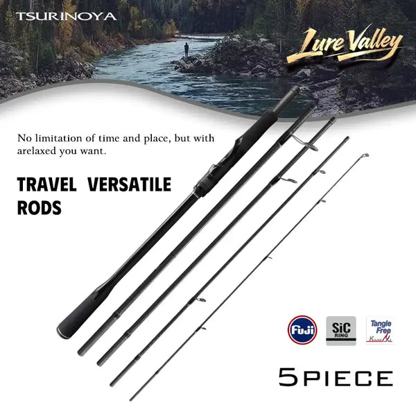 5-piece travel lure rod set, black carbon rod with multiple line guides