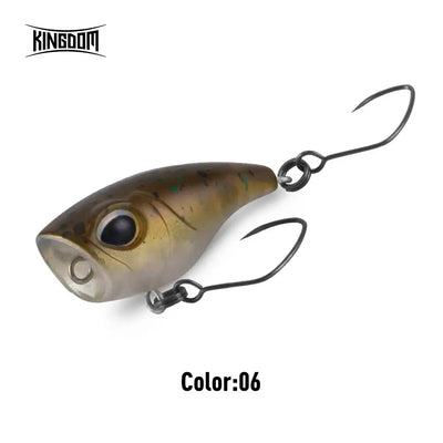 Floating fishing lure, dark olive brown body with black eye and two treble hooks