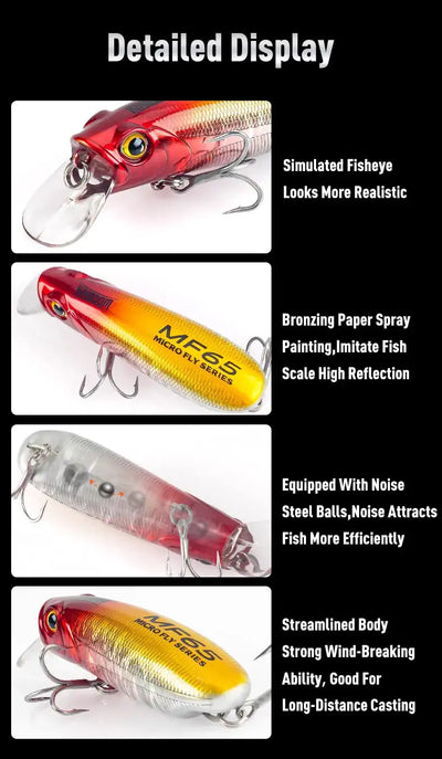 Assorted crankbait lure designs with treble hooks shown in detail panels