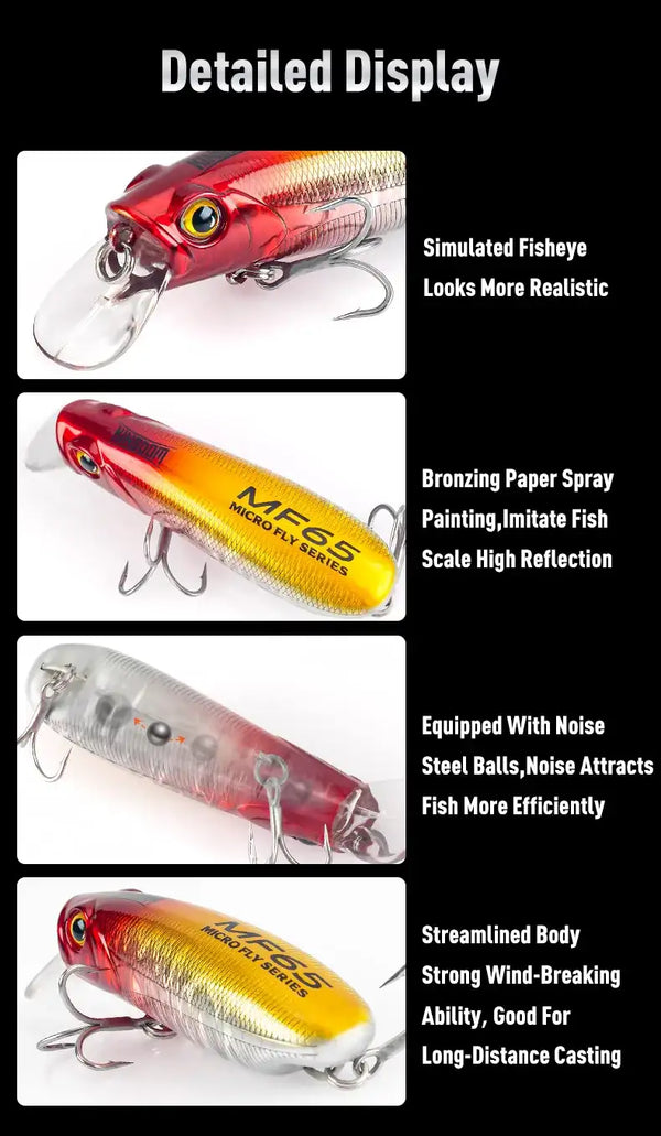 Assorted crankbait lure designs with treble hooks shown in detail panels