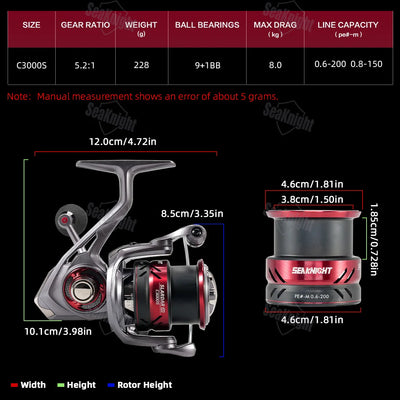 SeaKnight SLARDAR BB Spinning Reel – Dual Handle | 9+1BB | 8kg Drag | 3000 | Squid & Saltwater