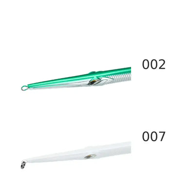 Sinking pencil lure set: green/silver (002) and white/silver (007), treble hooks