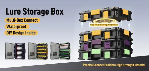 Modular lure storage box system with multiple connected compartments, waterproof design