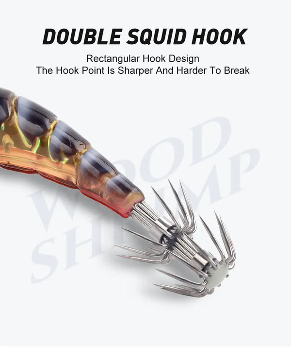 Squid jig lure with double prong rectangular hook and multiple metal tentacle points