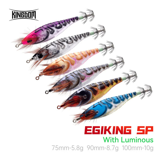 Set of luminous artificial squid jigs with double tentacle-style hooks in multiple colors
