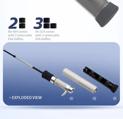 Fishing rod EVA handle grip and number markings, showing detachable sections