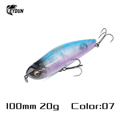 Leydun z-claw floating pencil stickbait 100mm translucent blue to purple with metallic gold eye for topwater fishing