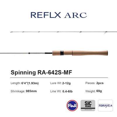 Spinning fishing rod, cork reel seat, black-and-white blank, RA-642S-MF Reflex Arc