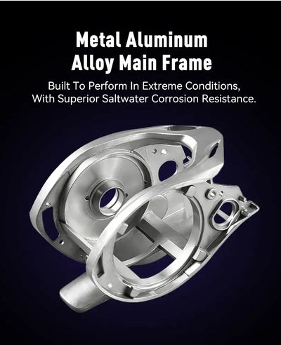 Metal aluminum alloy main frame for a baitcasting fishing reel, silver finish.