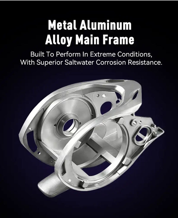 Metal aluminum alloy main frame for a baitcasting fishing reel, silver finish.