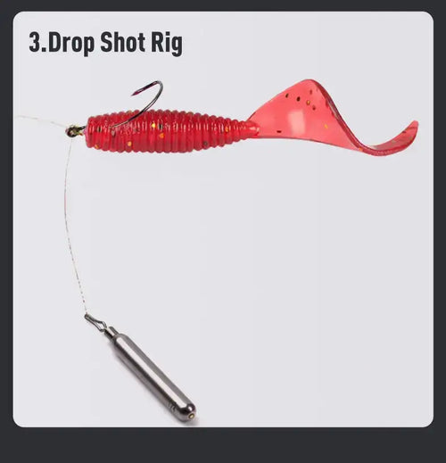 Soft plastic red paddle tail lure for drop shot rig with sinker and hook