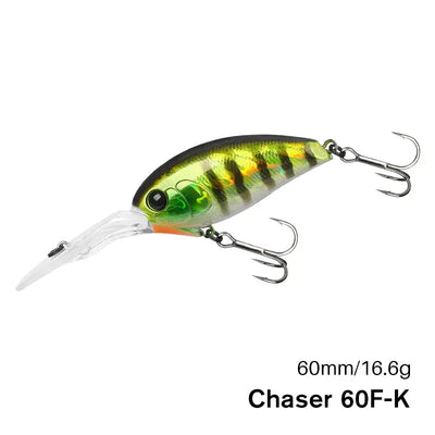 TSURINOYA crankbait fishing lure, green-orange with black stripes and treble hooks