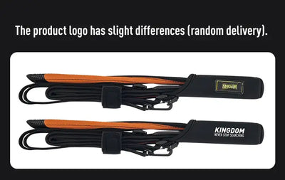 Pair of black fishing rod protection sleeves with orange edge stripes and carry straps