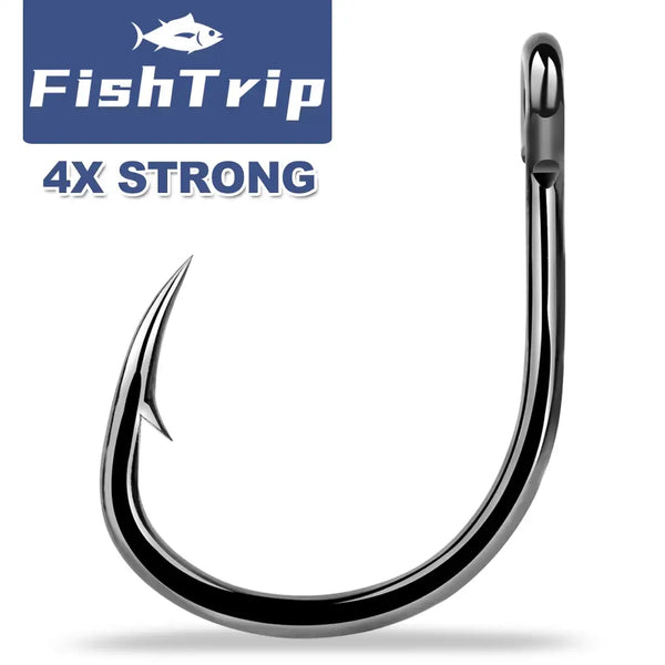 Single black fishing live bait hook with sharp barb and curved shank