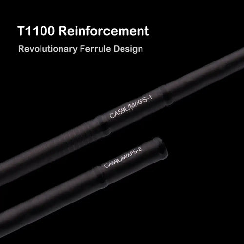 Black carbon fishing rod blank with T100 reinforcements and model markings