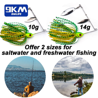 9KM DWLIFE Spinnerbait – Double Willow Blade | Ball Bearing | 10g & 14g | Bass Barramundi Golden Perch