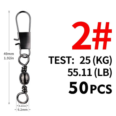 Fishing swivel connector snap clip, size 2#, 49mm, test 25kg, 50 pcs