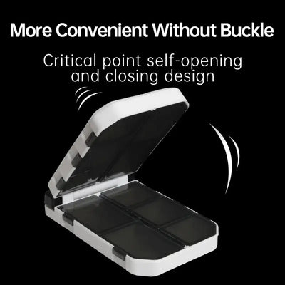 White tackle storage box with open lid showing inner divided compartments