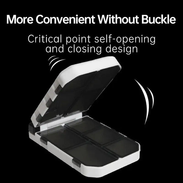 White tackle storage box with open lid showing inner divided compartments