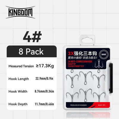 4# treble hook 8-pack, 3X corrosion-resistant hooks on retail card
