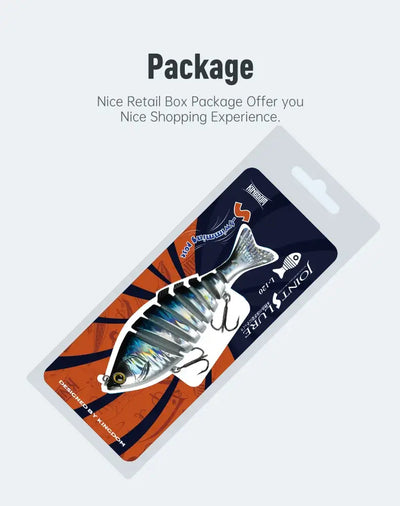 Hard bait fishing lure in a retail box package with visible lure and hooks