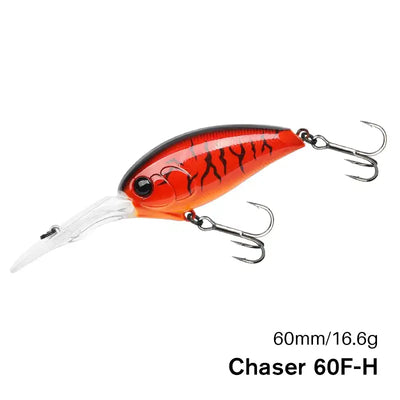 TSURINOYA crankbait fishing lure, red-orange with black pattern and treble hooks