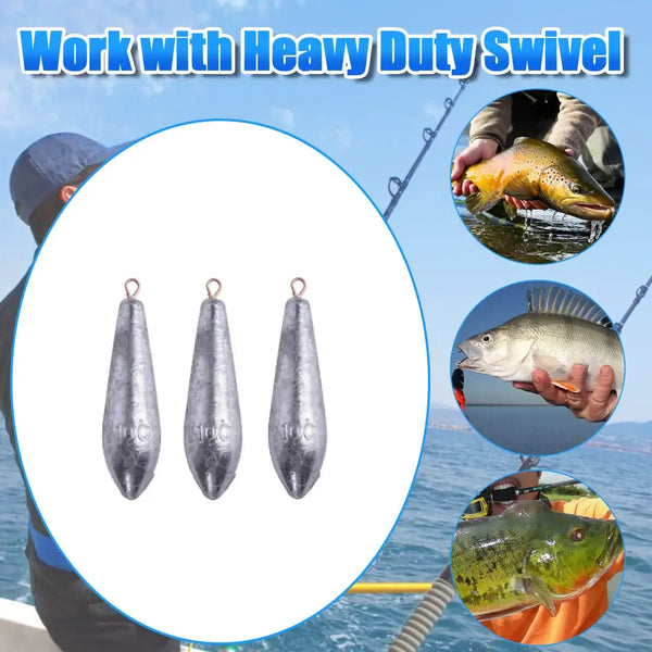 Willow leaf lead sinkers, 3-pack of gray teardrop weights with gold eyelets