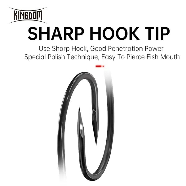 Sharp fishing hook tip, close-up of glossy black nickel crank hook