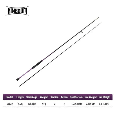 Kingdom squid jigging rod model S802M with purple blank and black EVA grip