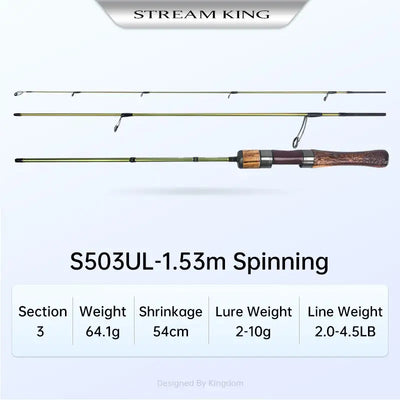 Ultralight spinning fishing rod, 1.53m, carbon rod with cork handle and guides