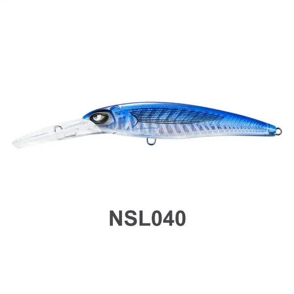 Deep diver trolling minnow lure, blue back and silver sides with clear diving lip