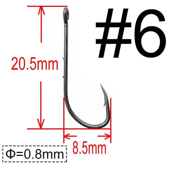 Narrow offset bait fishing hook, barbed, size #6